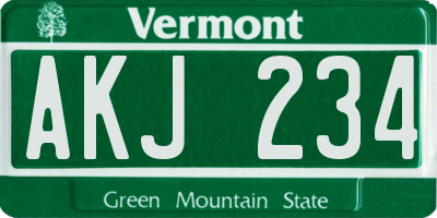 VT license plate AKJ234