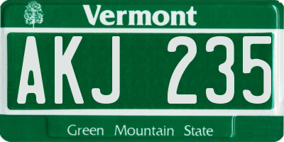 VT license plate AKJ235