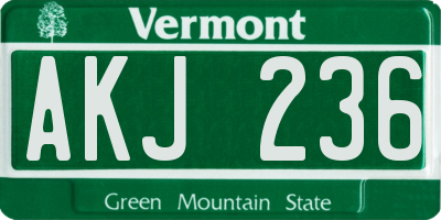 VT license plate AKJ236