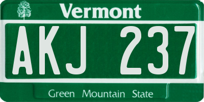 VT license plate AKJ237