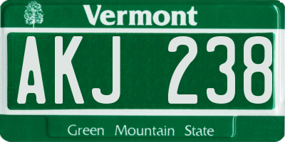 VT license plate AKJ238