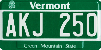 VT license plate AKJ250