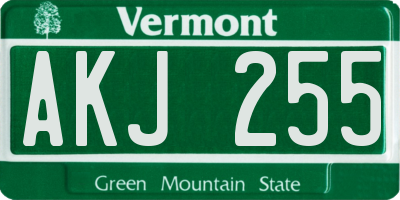 VT license plate AKJ255