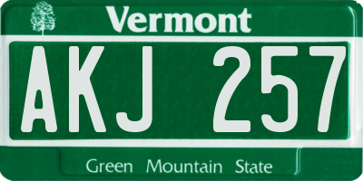 VT license plate AKJ257