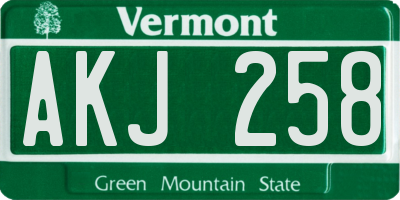 VT license plate AKJ258