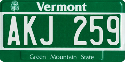 VT license plate AKJ259