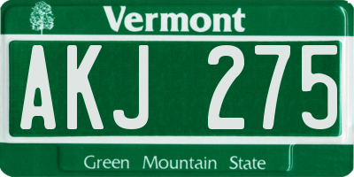 VT license plate AKJ275