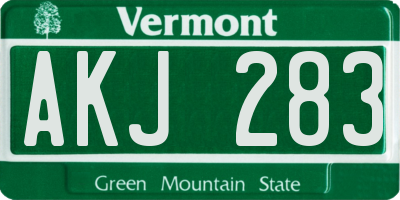 VT license plate AKJ283