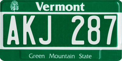 VT license plate AKJ287