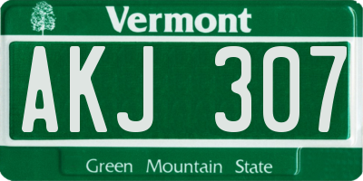 VT license plate AKJ307