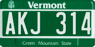 VT license plate AKJ314