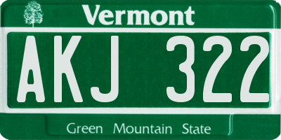 VT license plate AKJ322