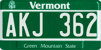 VT license plate AKJ362