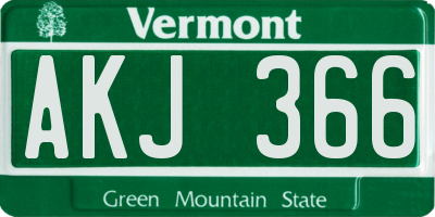 VT license plate AKJ366