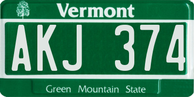 VT license plate AKJ374