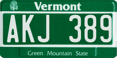 VT license plate AKJ389