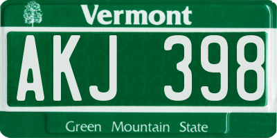 VT license plate AKJ398