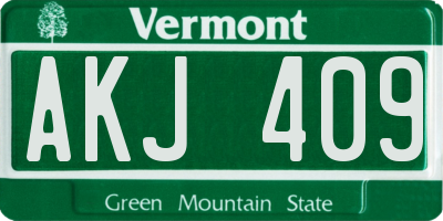 VT license plate AKJ409