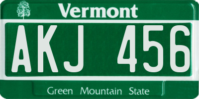 VT license plate AKJ456
