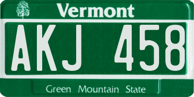 VT license plate AKJ458