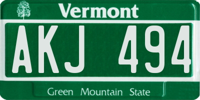 VT license plate AKJ494