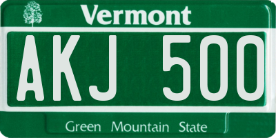 VT license plate AKJ500
