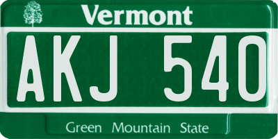 VT license plate AKJ540
