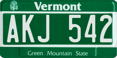VT license plate AKJ542