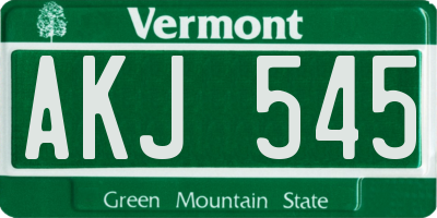 VT license plate AKJ545