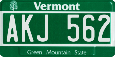 VT license plate AKJ562
