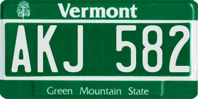 VT license plate AKJ582
