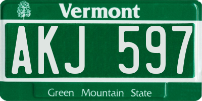 VT license plate AKJ597
