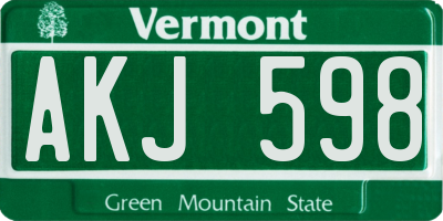 VT license plate AKJ598