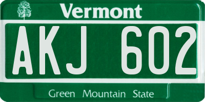 VT license plate AKJ602