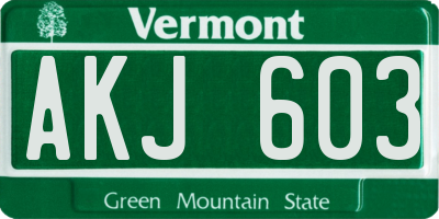 VT license plate AKJ603