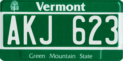 VT license plate AKJ623