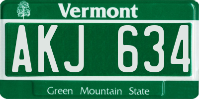 VT license plate AKJ634