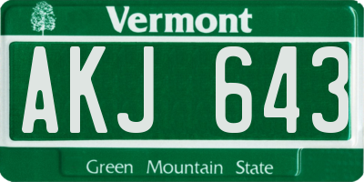 VT license plate AKJ643