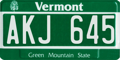 VT license plate AKJ645