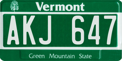 VT license plate AKJ647