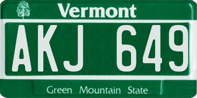 VT license plate AKJ649