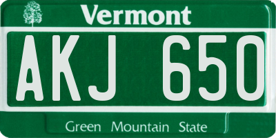 VT license plate AKJ650