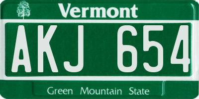 VT license plate AKJ654