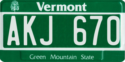 VT license plate AKJ670