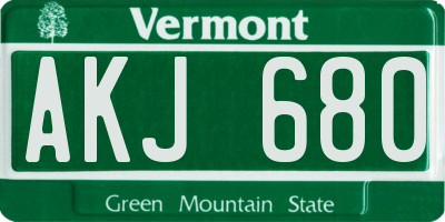VT license plate AKJ680