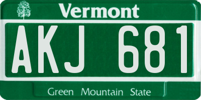 VT license plate AKJ681