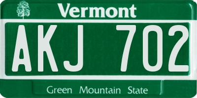 VT license plate AKJ702