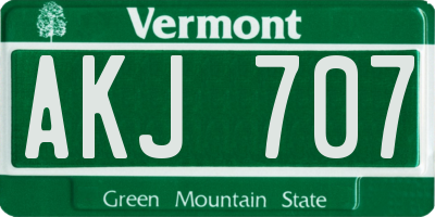 VT license plate AKJ707