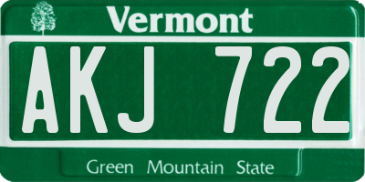VT license plate AKJ722