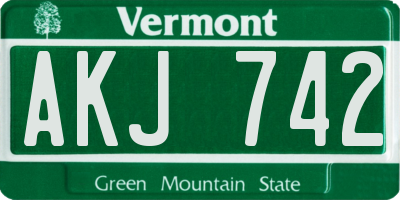 VT license plate AKJ742